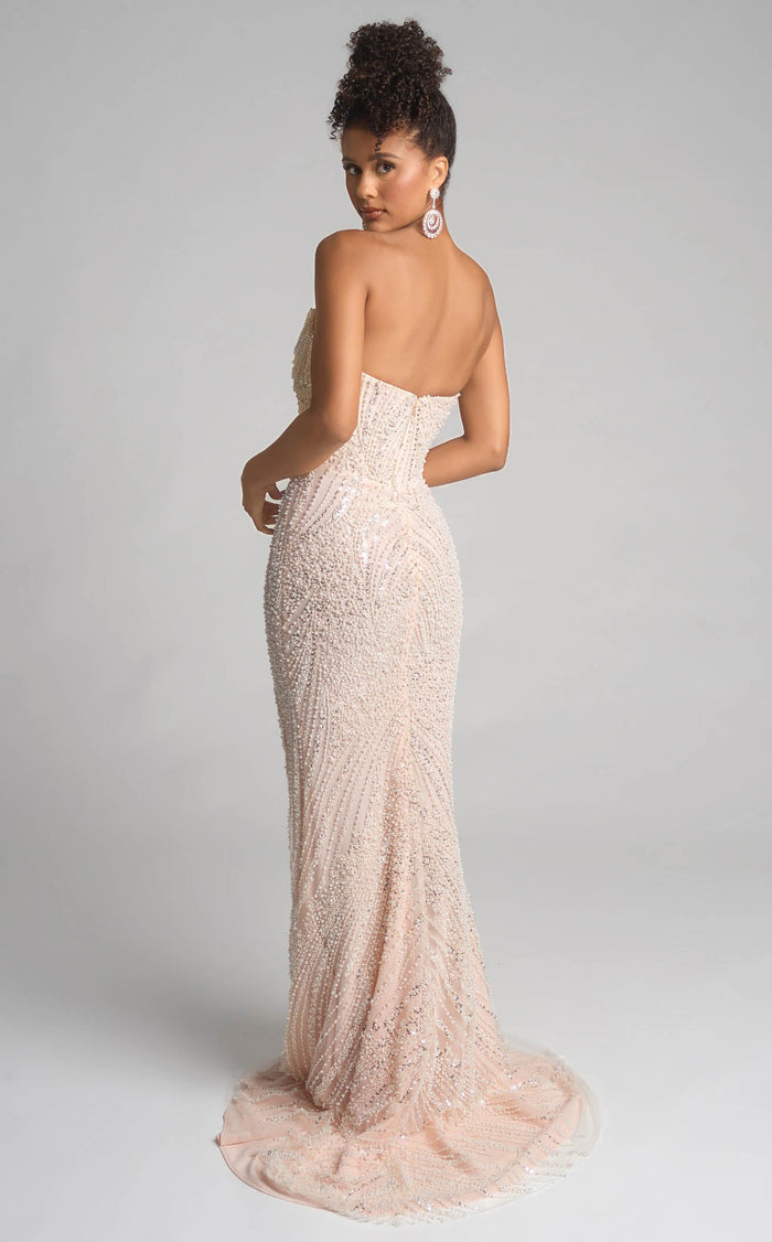 Prom Dresses Corset Beaded Formal Long Fitted Prom Dress Champagne