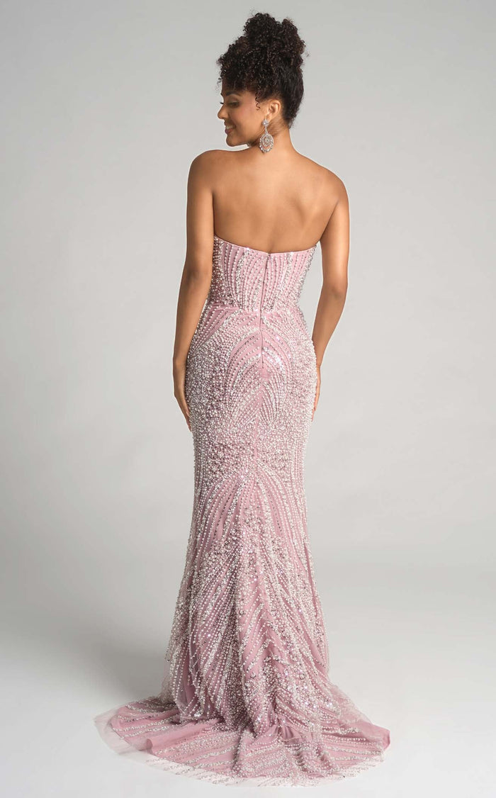Prom Dresses Corset Beaded Formal Long Fitted Prom Dress Pink