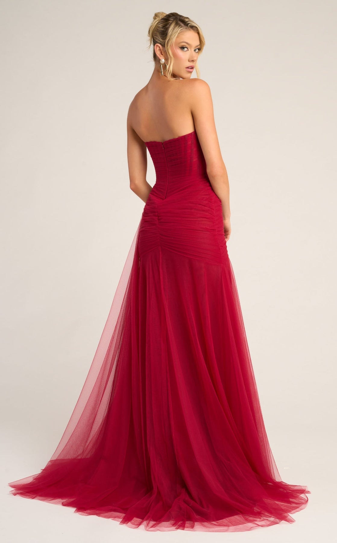 Strapless Long Tulle Evening Gown by Portia and Scarlett PS26307E in Red
