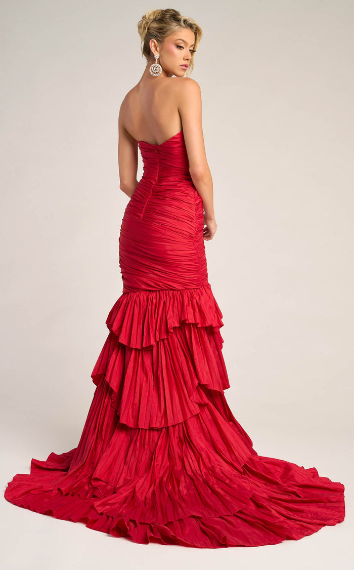 Prom Dresses Ruffle Beaded Formal Long Mermaid Prom Dress Red