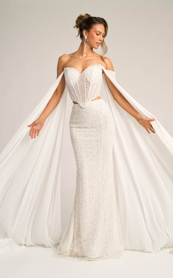 Wedding Dresses Beaded Long Bridal Wedding Dress Ivory
