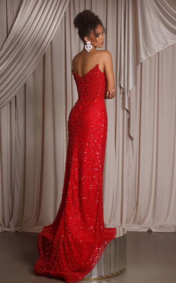 Prom Dresses Long Formal Sequin Fitted Beaded Prom Dress Red