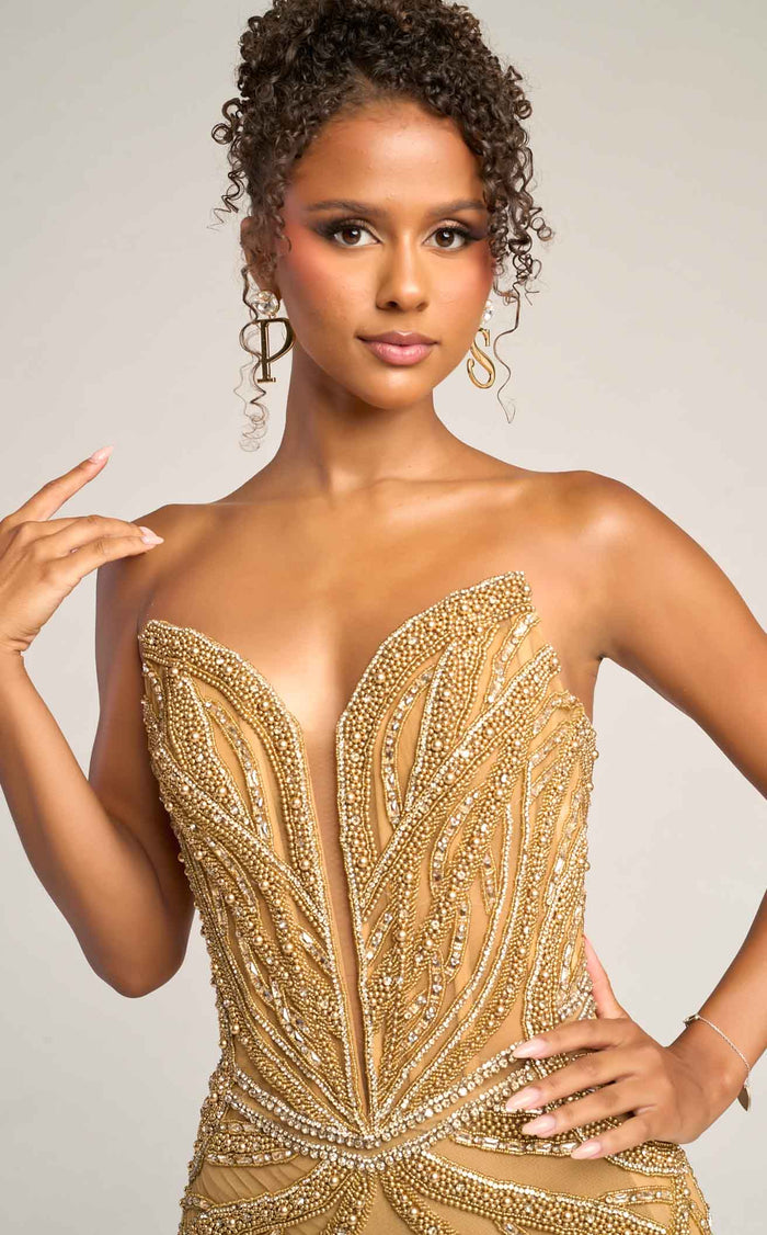 Prom Dresses Sequin Beaded Mermaid Long Formal Prom Dress Gold
