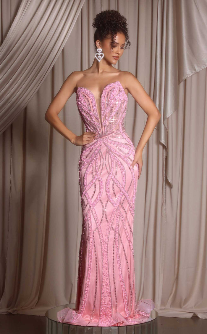 Prom Dresses Sequin Beaded Mermaid Long Formal Prom Dress Pink