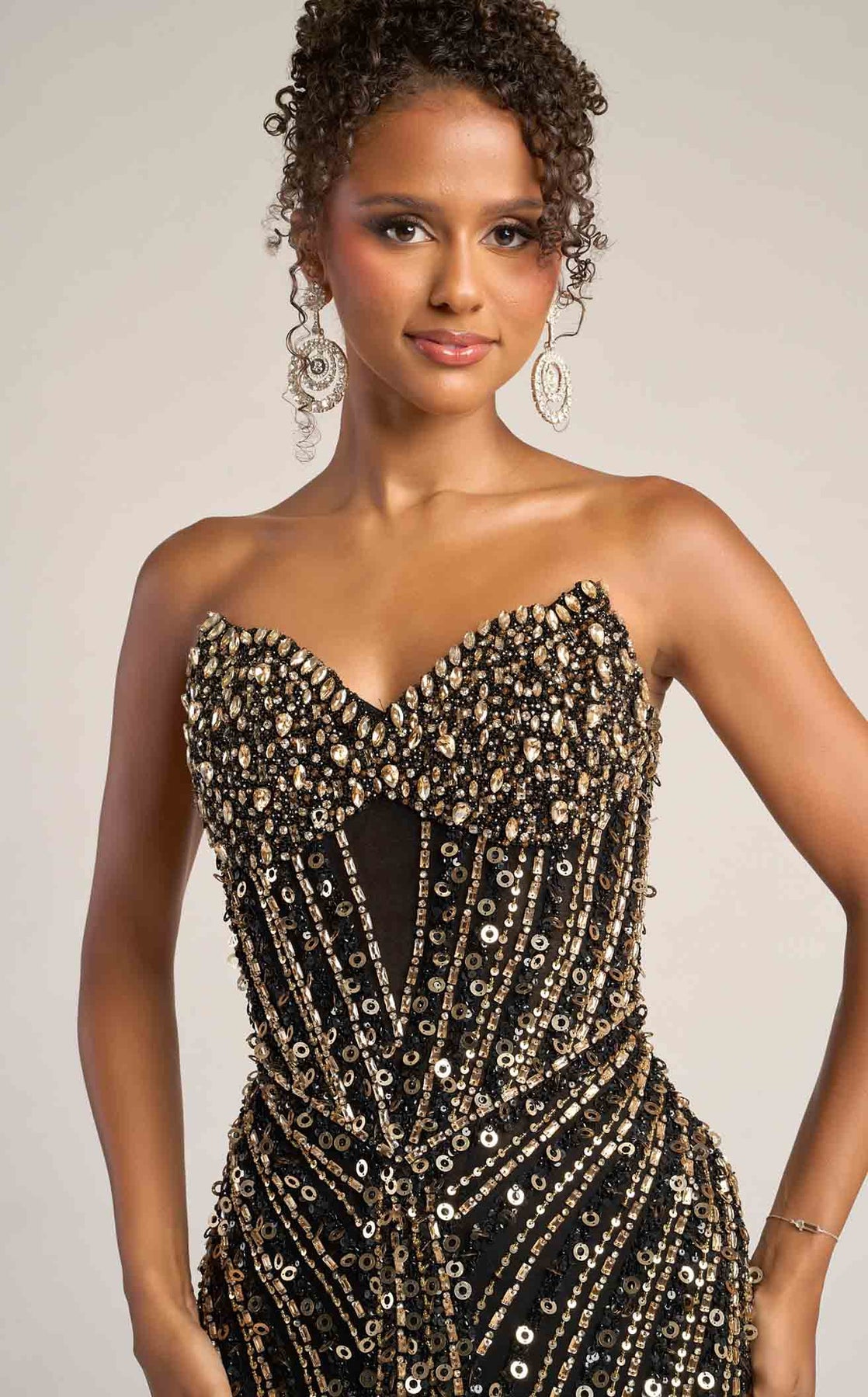 Strapless Long Sequin Prom Dress by Portia and Scarlett PS26403C in Black/Gold