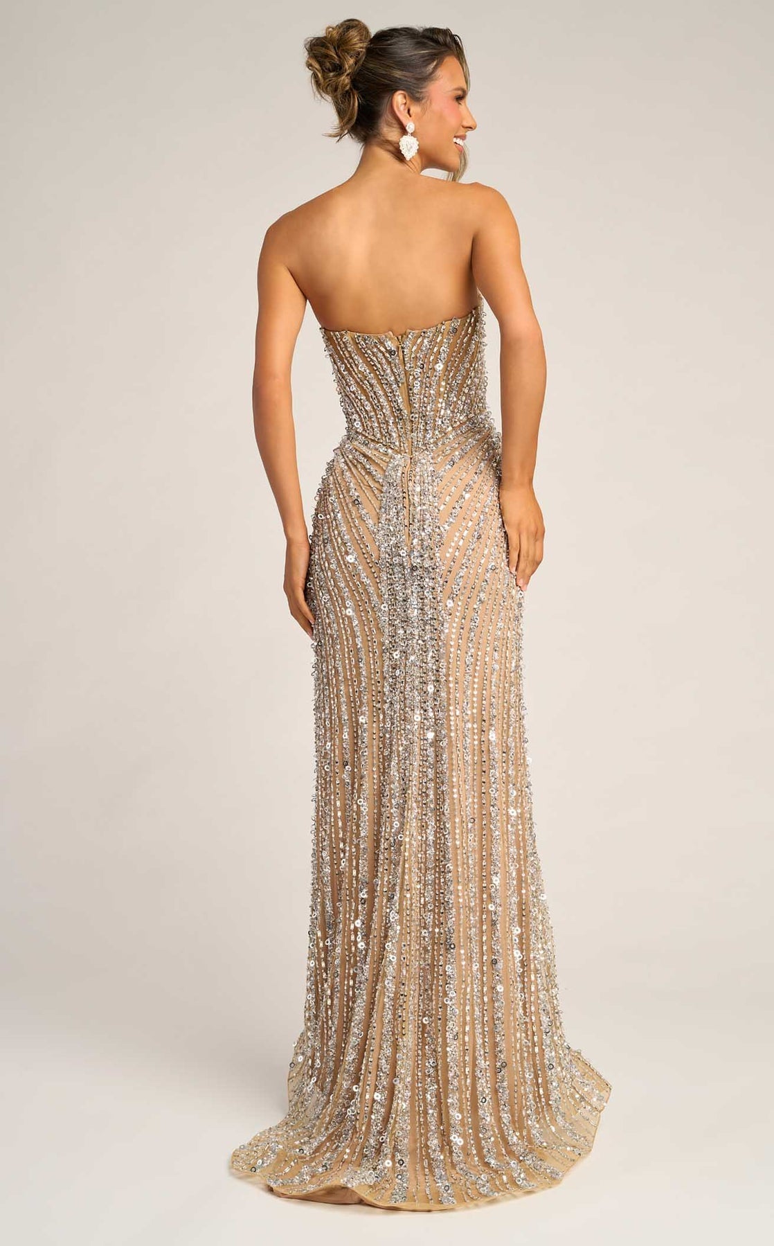 Strapless Long Sequin Prom Dress by Portia and Scarlett PS26403C in Nude/Silver/Gold