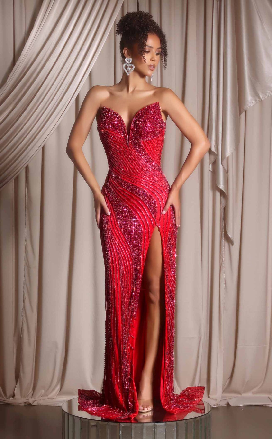 Sweetheart Beaded Evening Gown by Portia and Scarlett 26410C in Red