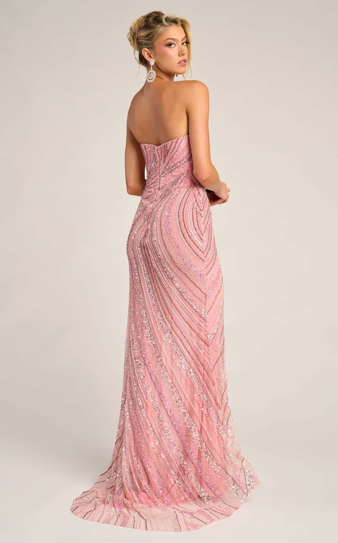 Prom Dresses Beaded Fitted Long Formal Corset Glitter Prom Dress Pink