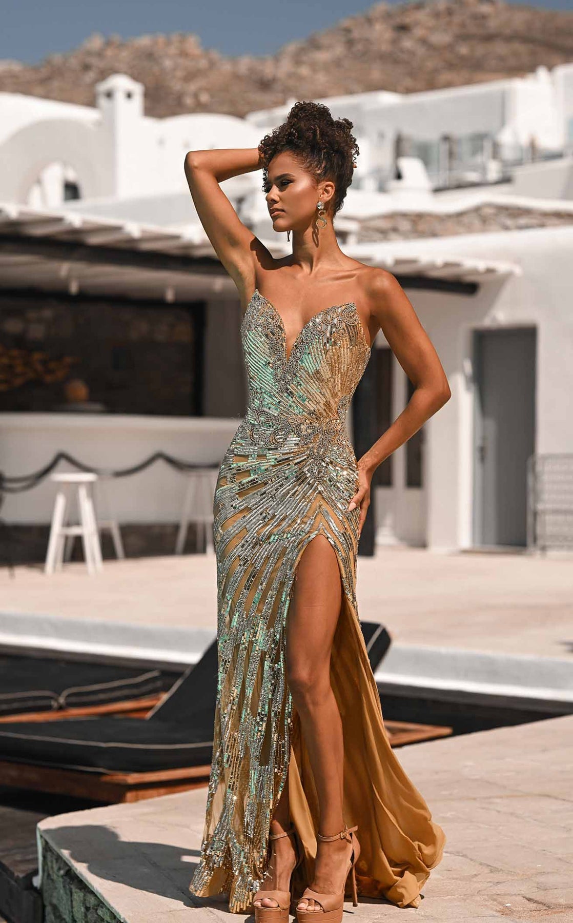 Prom Dresses Long Beaded Sequin Corset Metallic Formal Prom Dress Portia and Scarlett PS26413C Gold