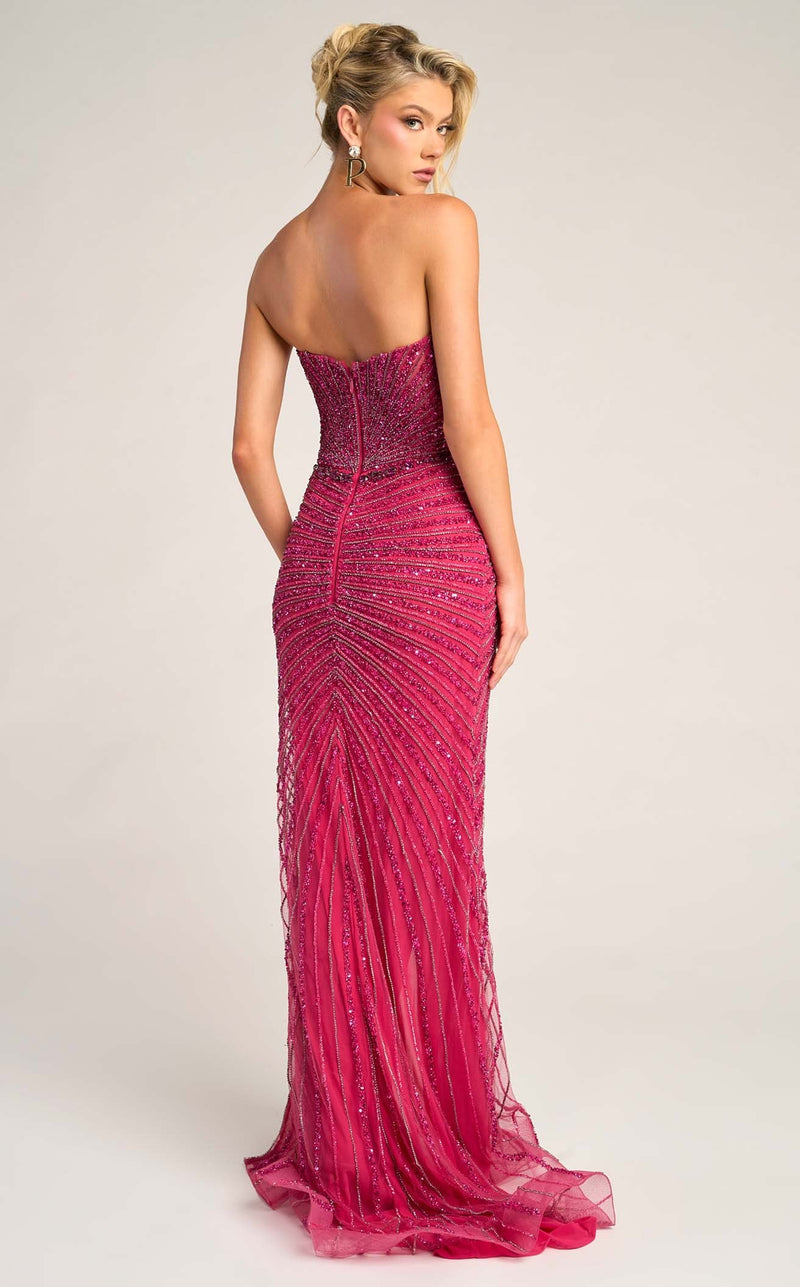 Prom Dresses Formal Corset Beaded Long Prom Dress Fuchsia