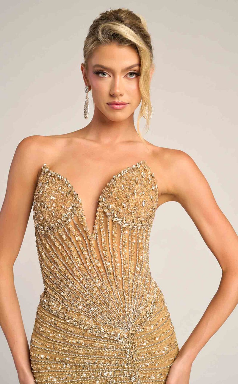 Prom Dresses Formal Corset Beaded Long Prom Dress Gold