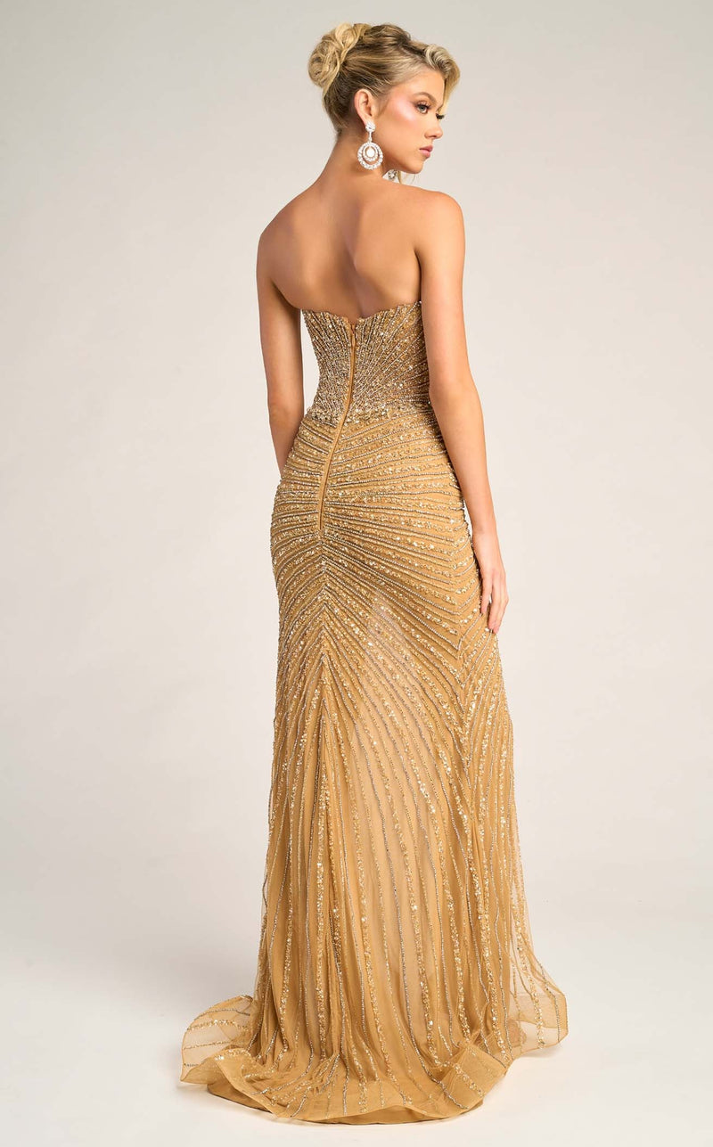 Prom Dresses Formal Corset Beaded Long Prom Dress Gold