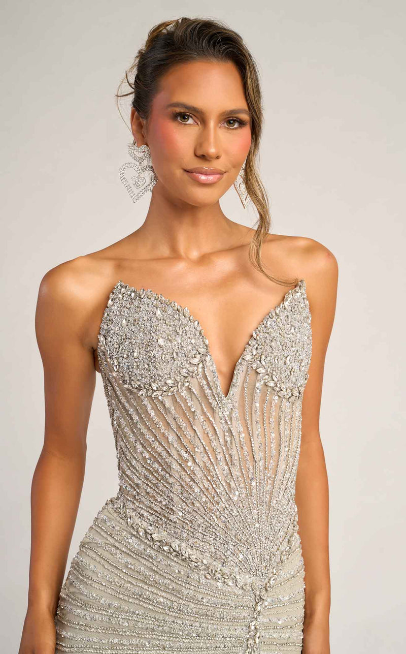 Prom Dresses Formal Corset Beaded Long Prom Dress Silver