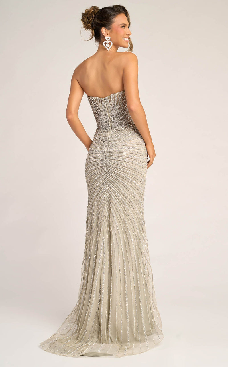 Prom Dresses Formal Corset Beaded Long Prom Dress Silver