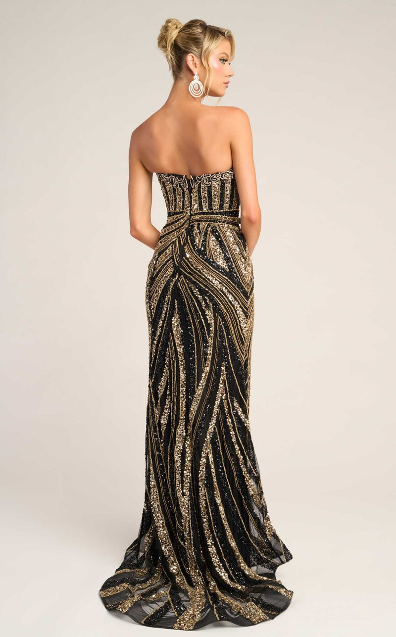Prom Dresses Beaded Formal Long Evening Prom Dress Black Gold