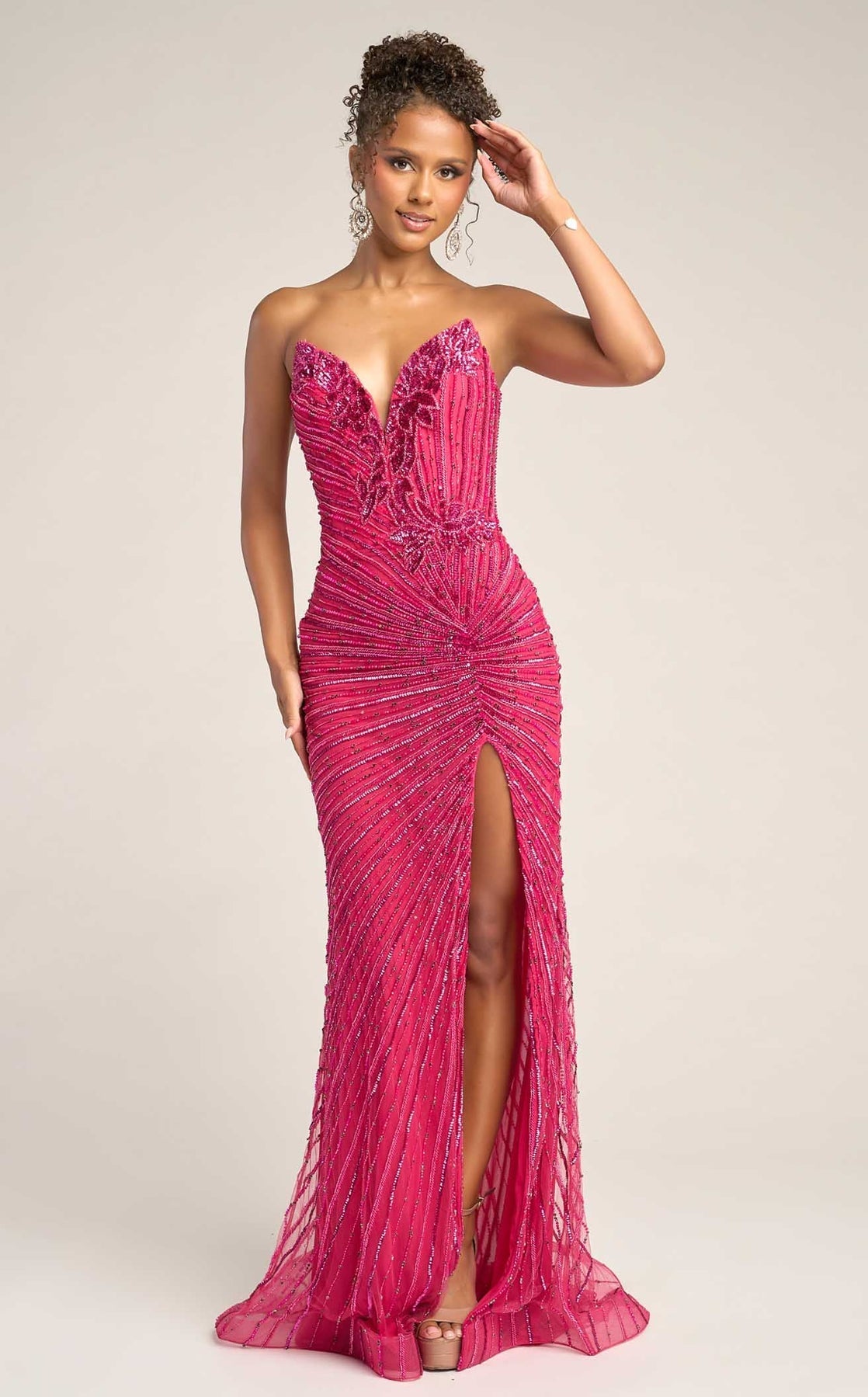 Strapless Long Beaded Prom Dress by Portia and Scarlett PS26422C in Fuchsia