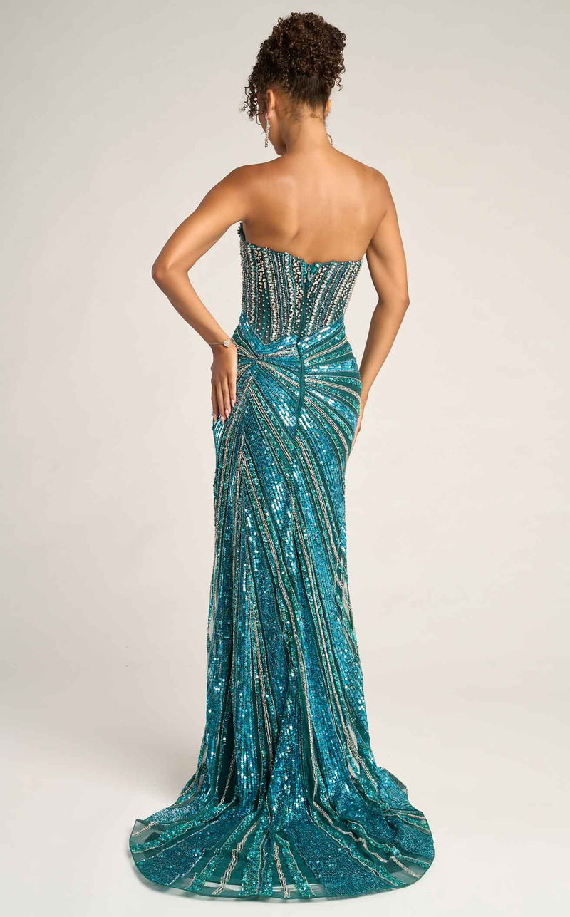 Prom Dresses Glitter Glitter Corset Formal Long Prom Dress Peacock Silver