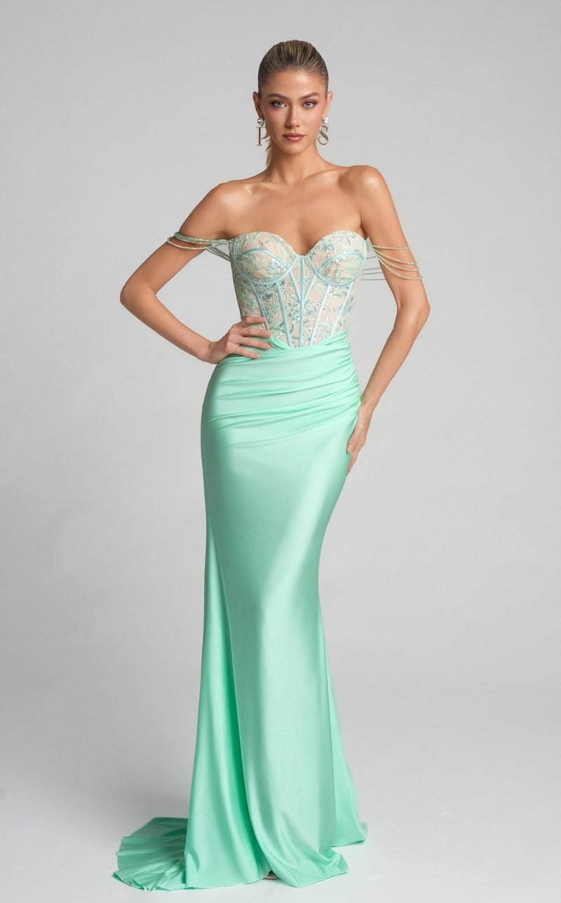 Prom Dresses Corset Fitted Formal Long A Line Prom Dress Mint