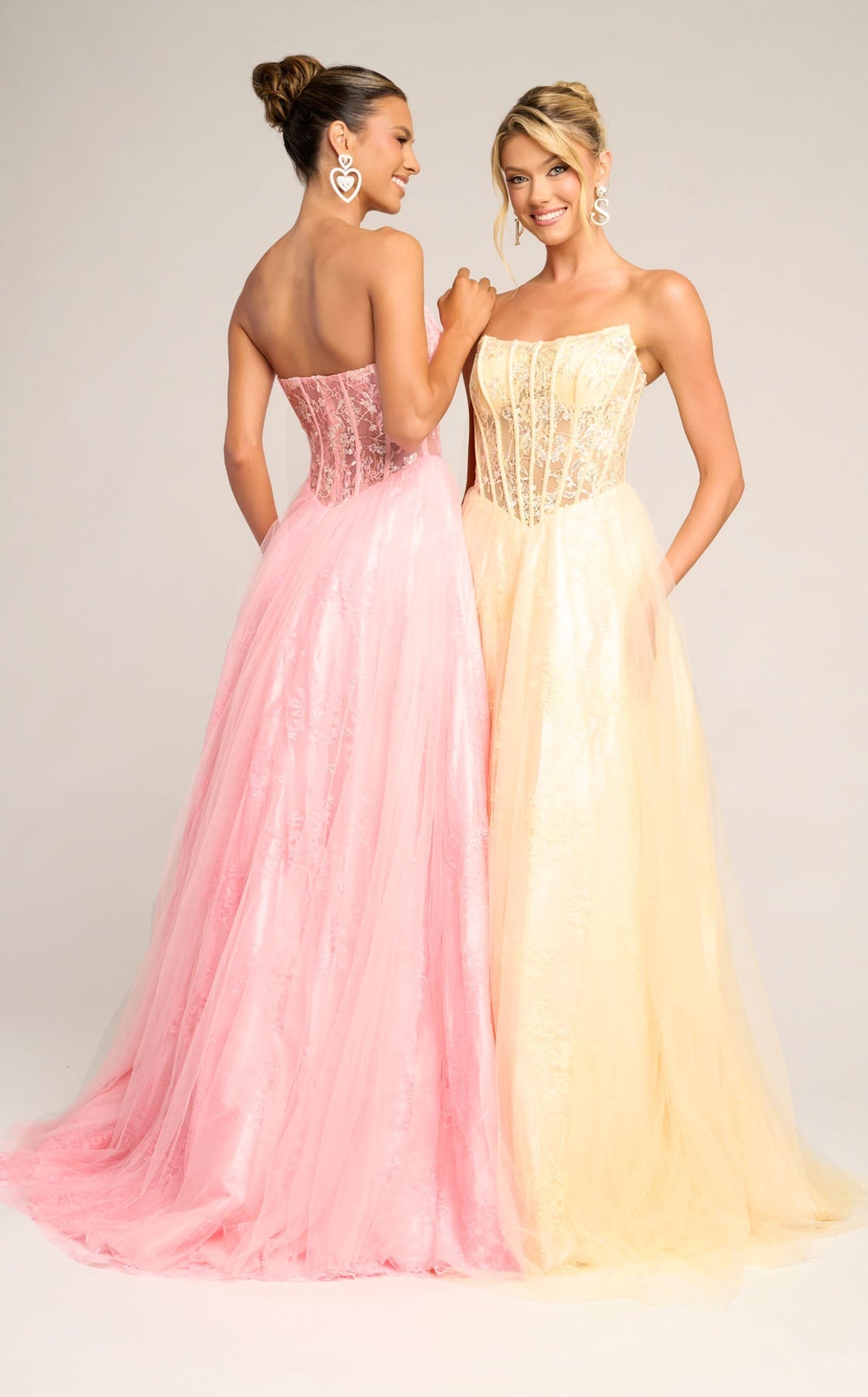 Prom Dresses Long Formal Floral Applique Corset Ball Gown Prom Dress Portia and Scarlett XO023 Yellow