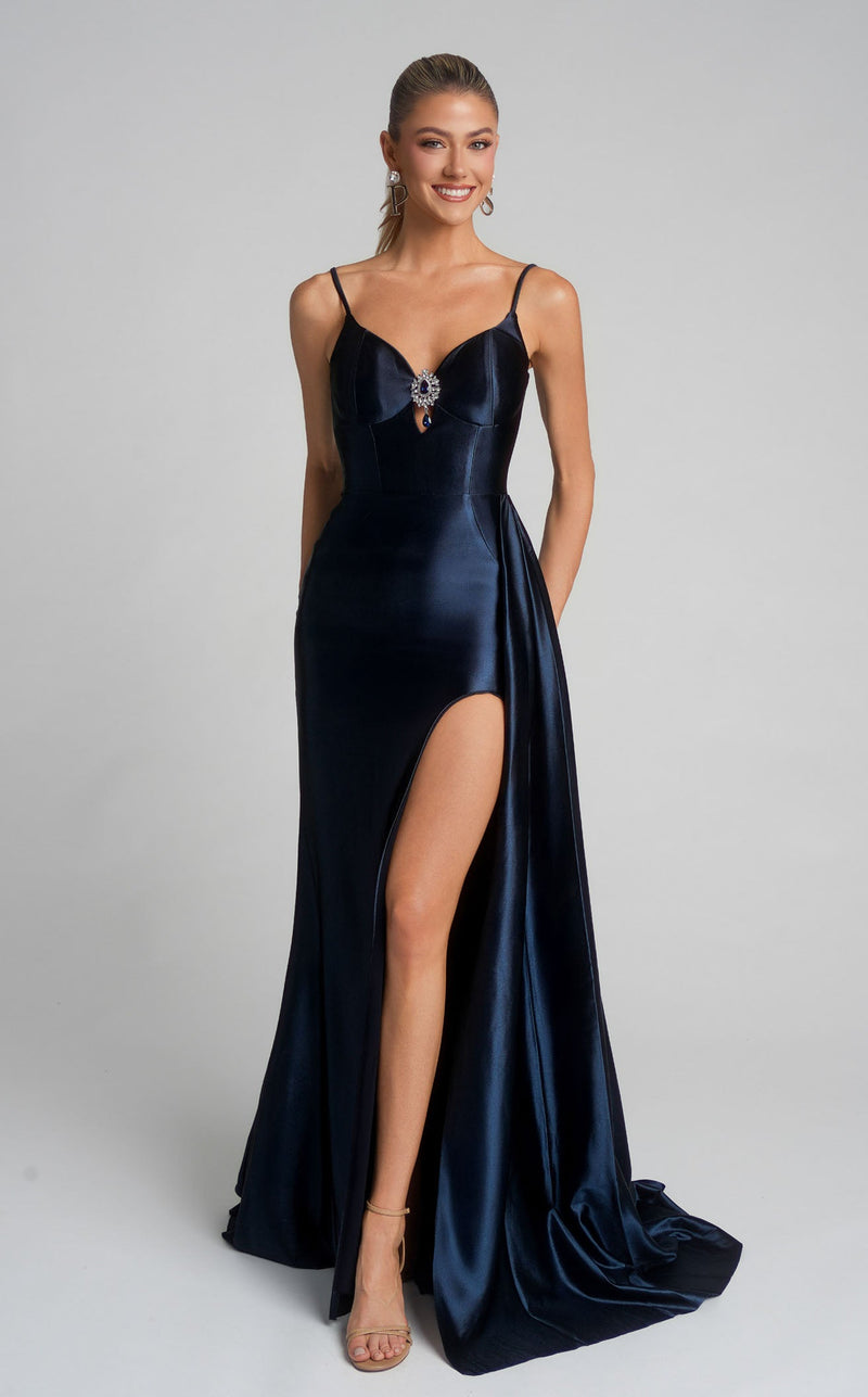 Prom Dresses Fitted Evening Formal Long Prom Dress Navy