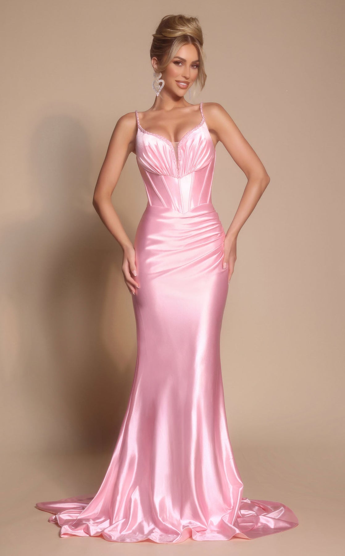 Prom Dresses Long Formal Mermaid Metallic Beaded Prom Dress Portia and Scarlett XO042 Pink