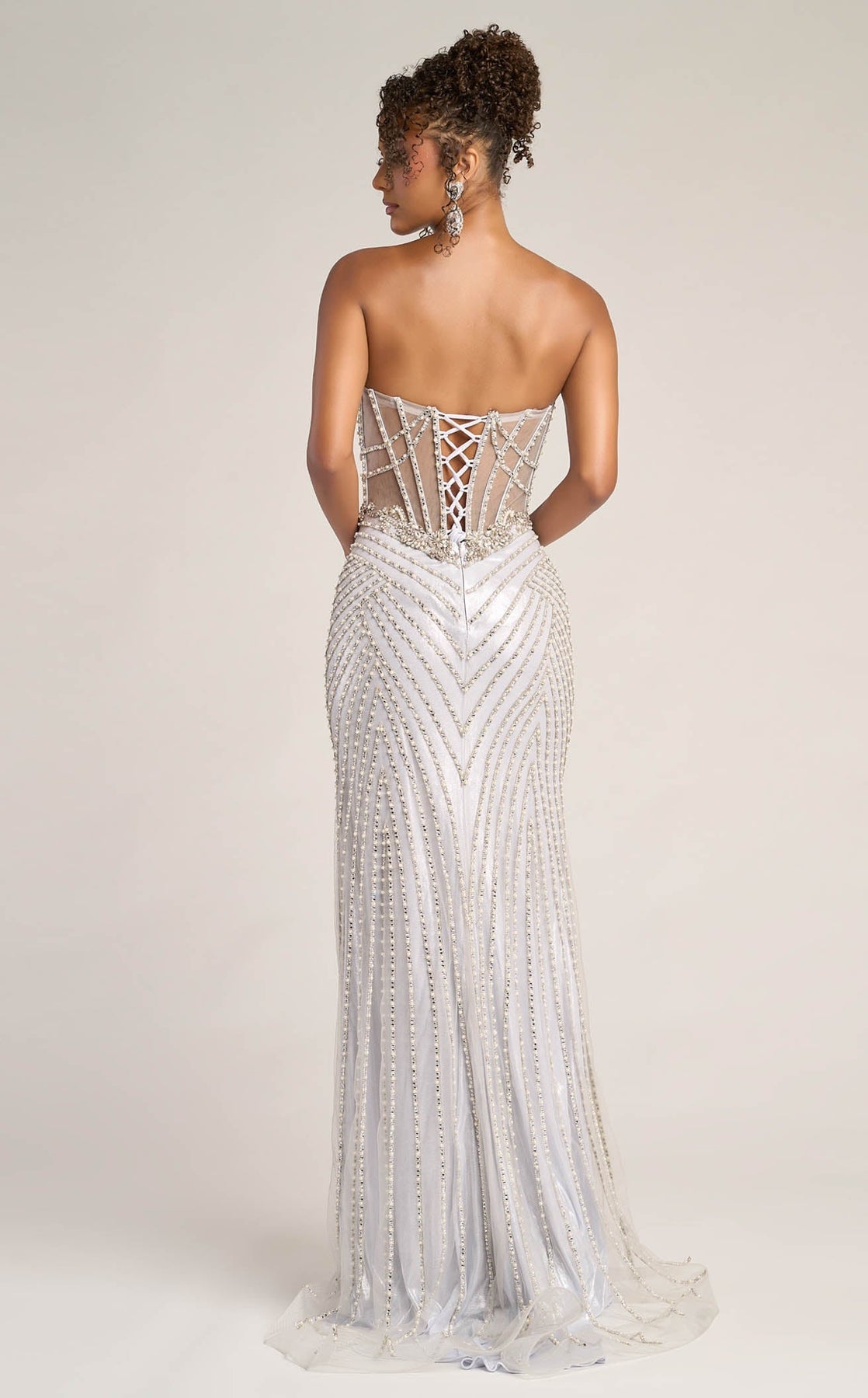 Strapless Long Beaded Prom Gown by Portia and Scarlett XO057 in Silver