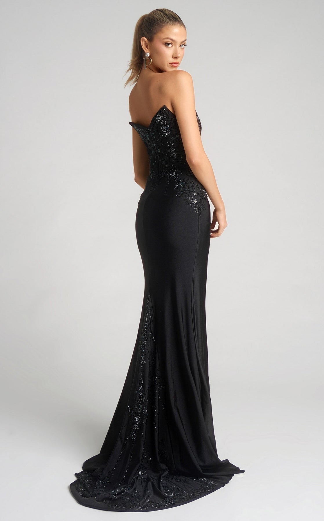 Prom Dresses Long Slit Beaded Formal Fitted Prom Dress Portia and Scarlett XO067 Black