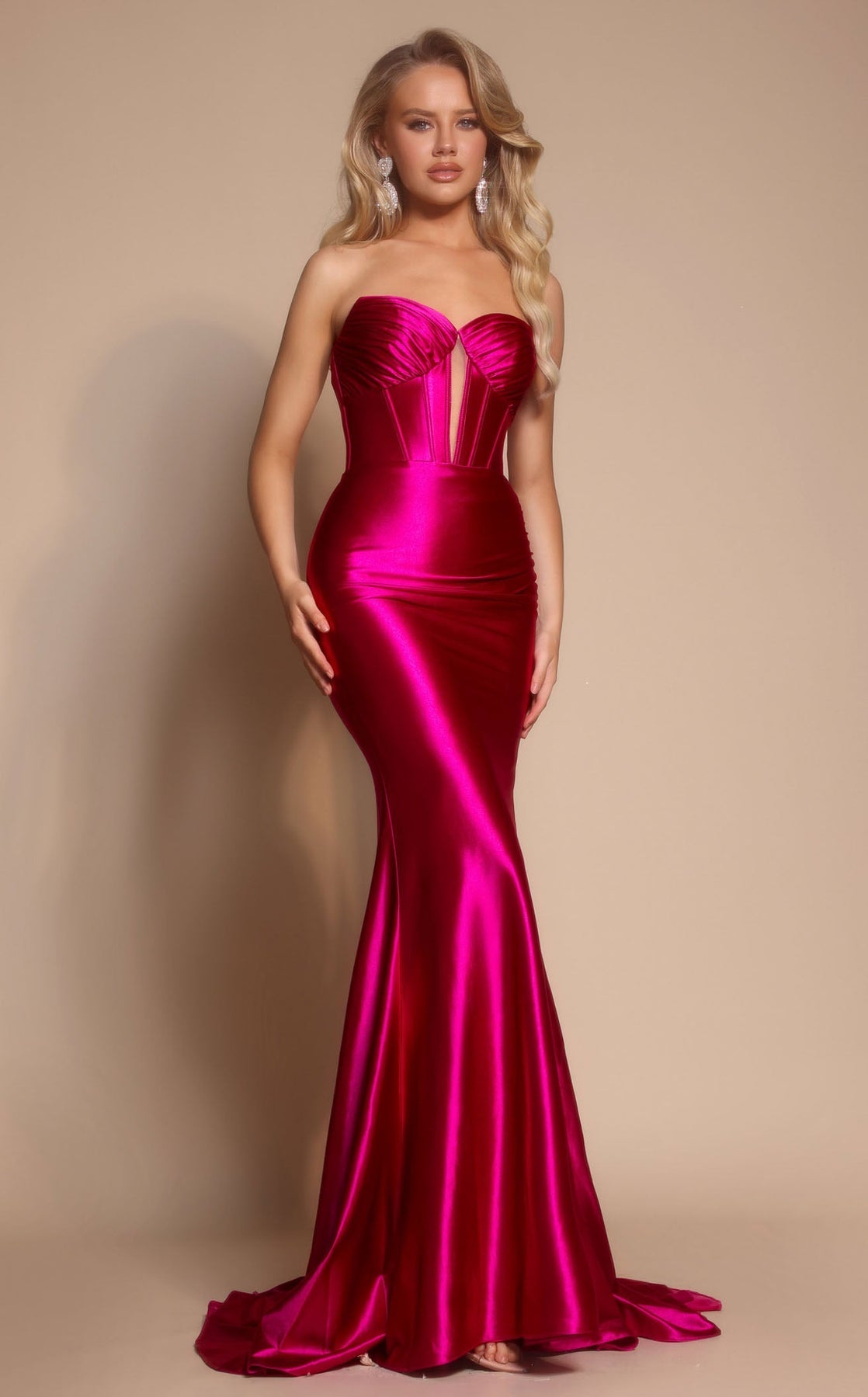 Prom Dresses Long Formal Mermaid Corset Pleated Prom Dress Portia and Scarlett XO080 Fuchsia