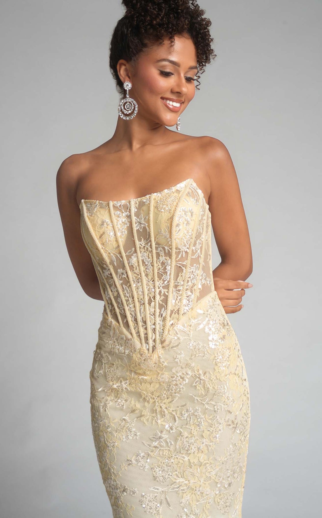Prom Dresses Long Formal Glitter Lace Prom Dress Yellow