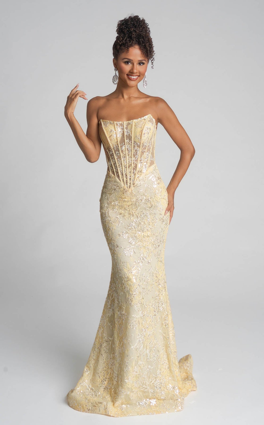 Prom Dresses Long Formal Glitter Lace Prom Dress Yellow