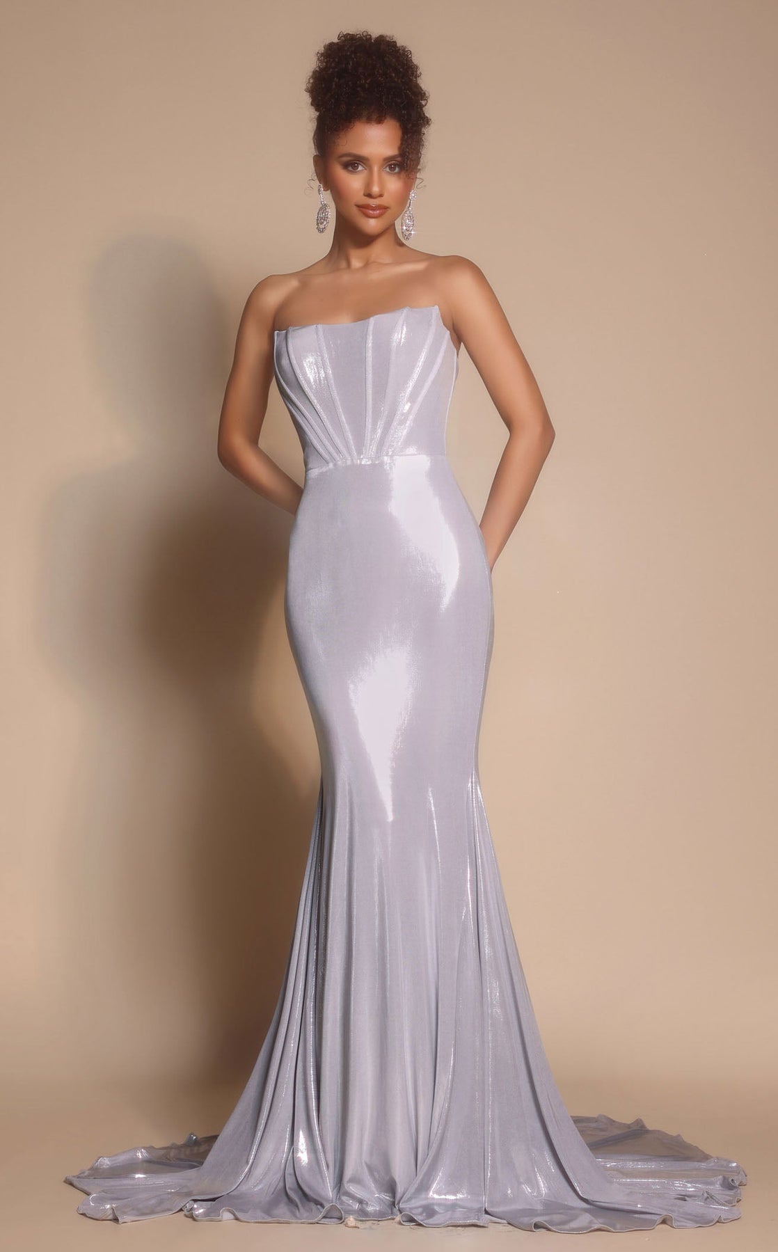 Prom Dresses Long Formal Metallic Mermaid Prom Dress Portia and Scarlett XO097 Silver/Grey