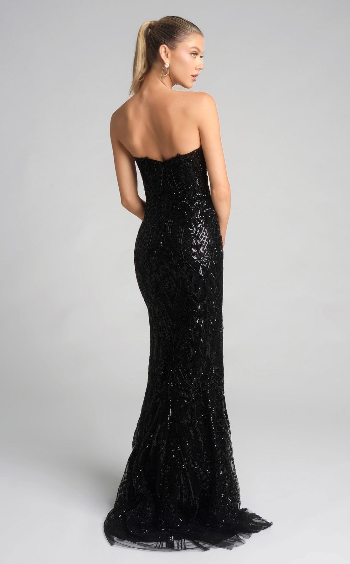 Strapless Long Sequin Prom Dress by Portia and Scarlett XO134 in Black