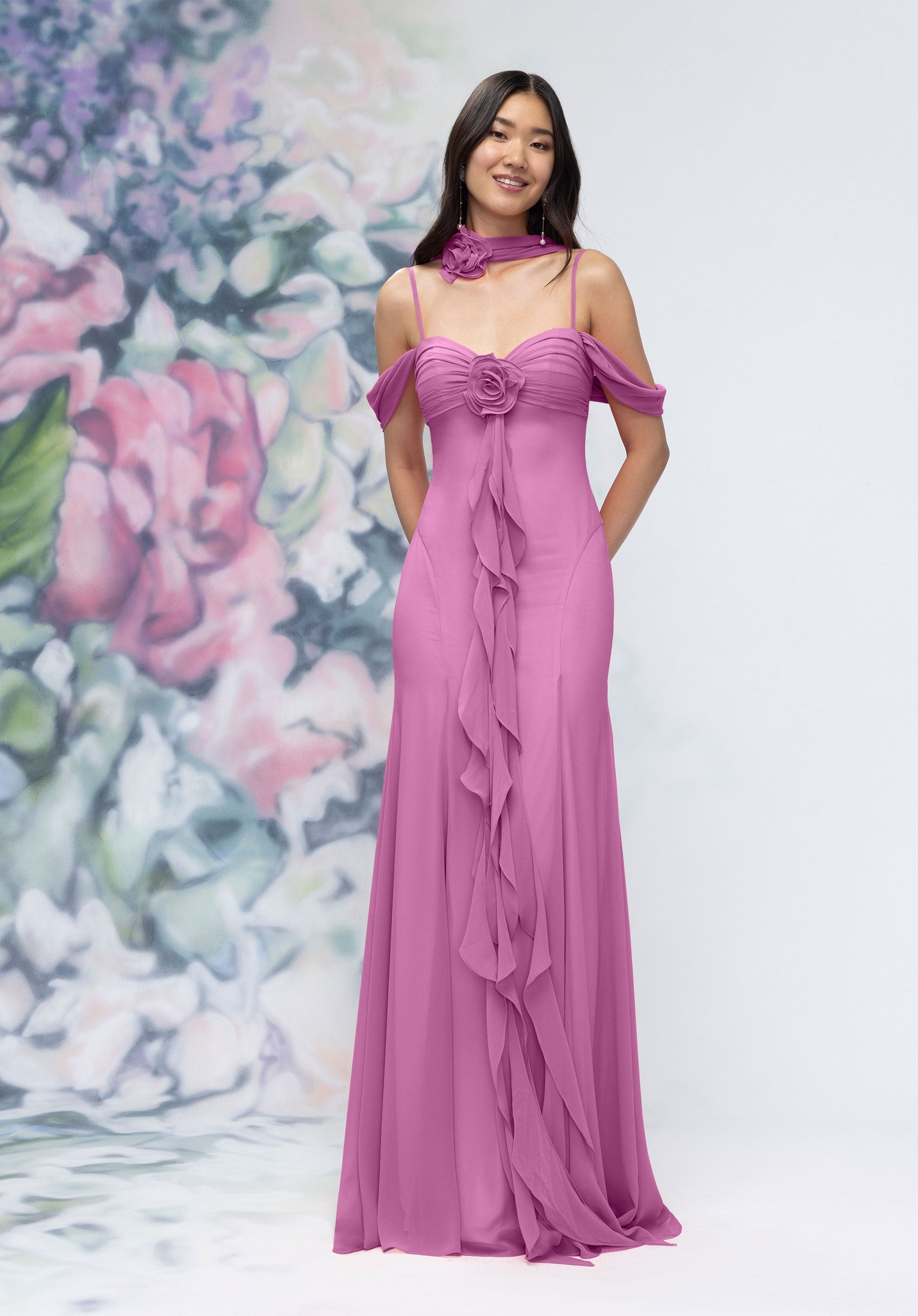 Formal Dresses Ruffle Floral Formal Long Dress Primrose-Chiffon-3030000-Ruffle