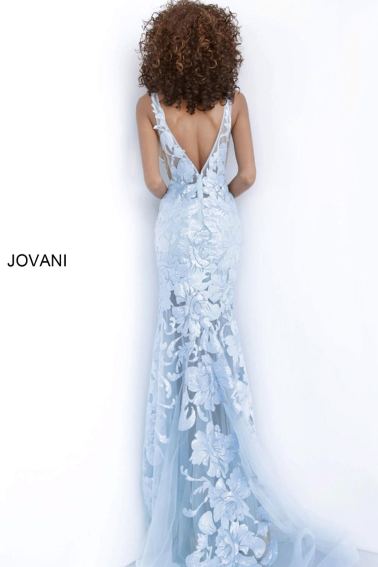 Prom Dresses Long Formal Floral Applique Prom Sequin Dress Light-Blue