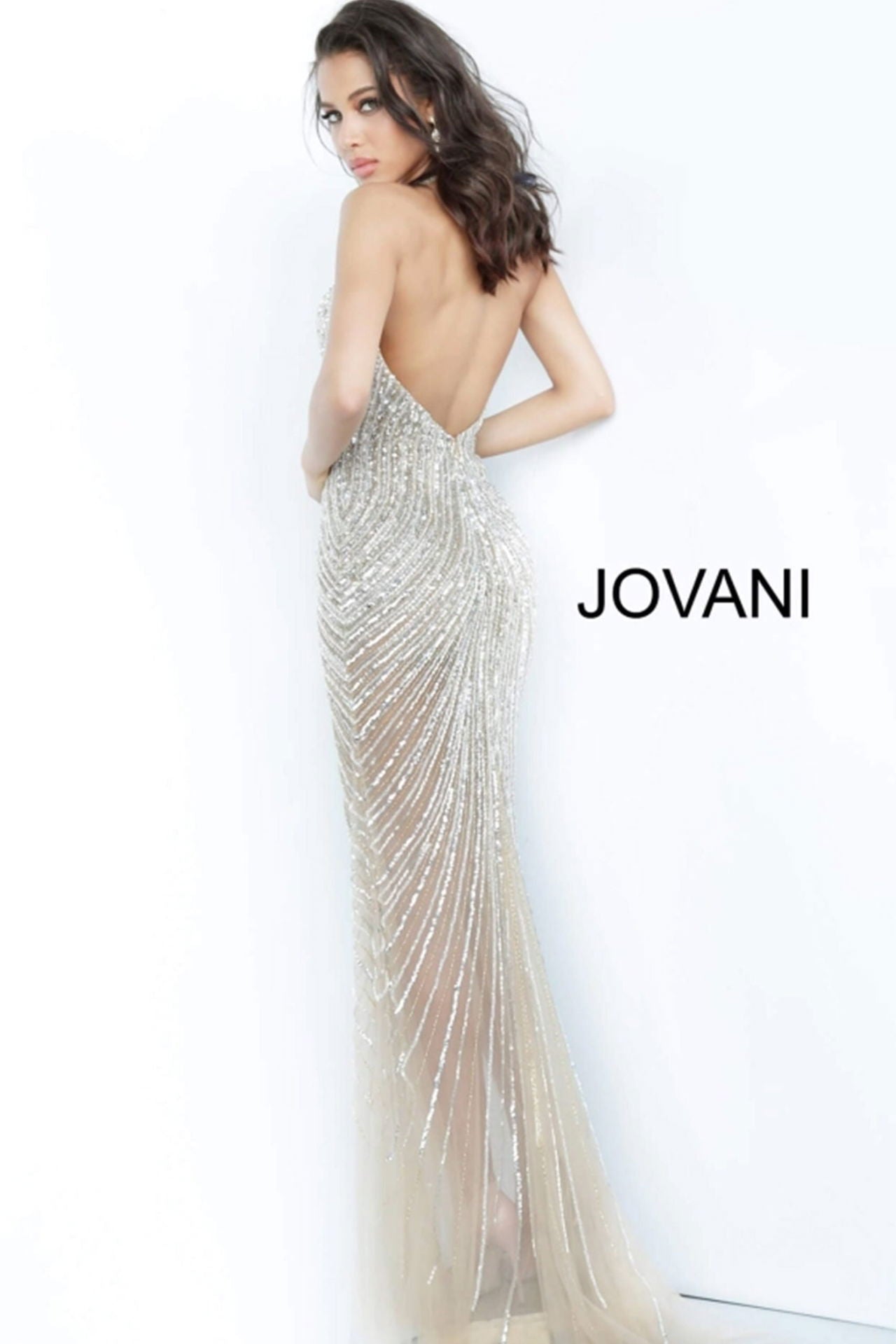 Prom Dresses Long Formal Prom Slit Beaded Dress Nude