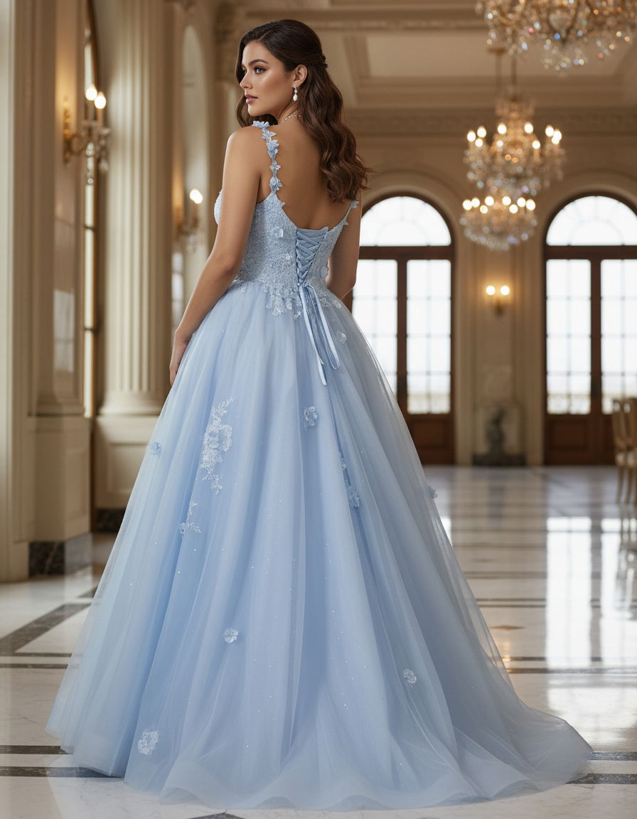 Quinceniera Dresses Long Floral Applique Quinceanera Dress Jovani Q39393 Light Blue