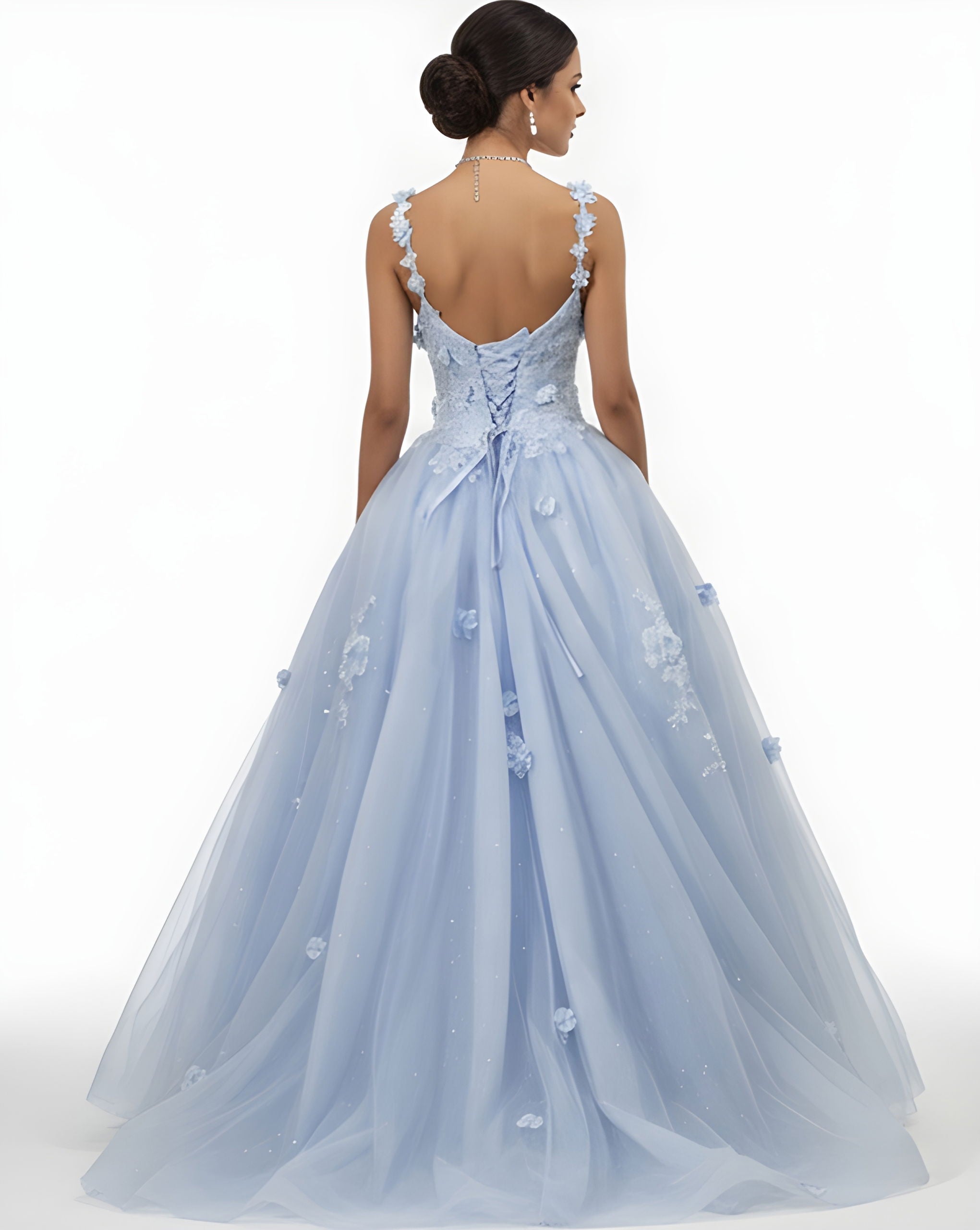 Quinceniera Dresses Long Floral Applique Quinceanera Dress Jovani Q39393 Light Blue