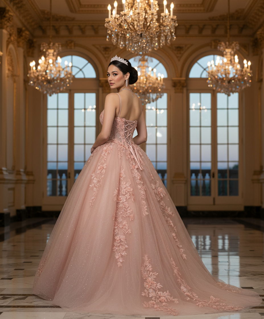 Quinceniera Dresses Ball Gown Long 3D Floral Applique Quinceanera Dress Jovani Q43431 Blush