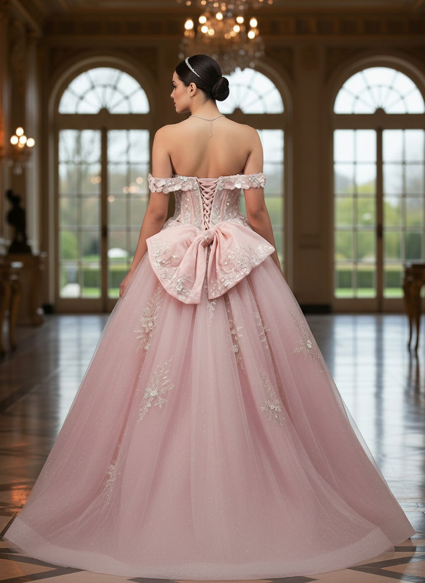 Quinceniera Dresses 3D Floral Applique Long Beaded Ball Gown Lace Quinceanera Dress Jovani Q43434 Blush