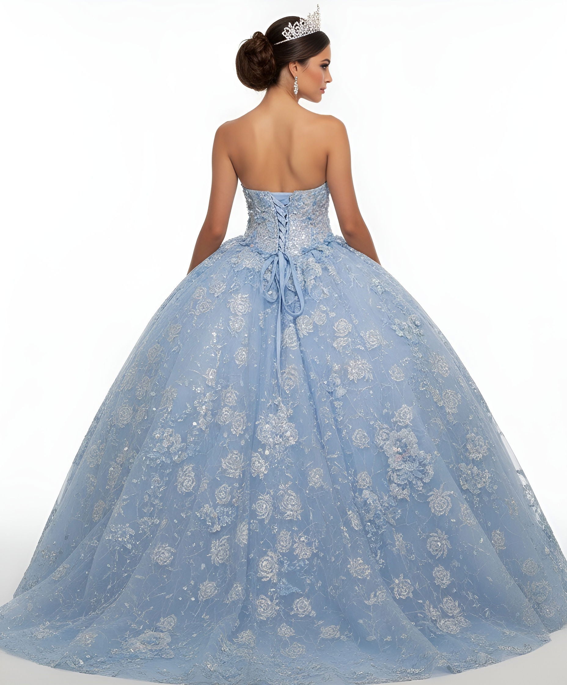 Quinceniera Dresses Lace Applique Ball Gown Long Corset Floral Sequin Quinceanera Dress Jovani Q43813 Blue