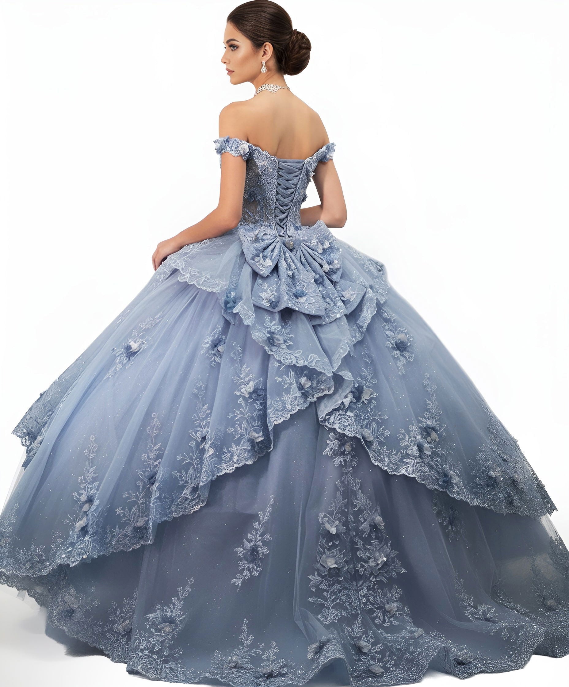 Quinceniera Dresses Ball Gown 3D Floral Applique Long Quinceanera Dress Jovani Q43820 Blue