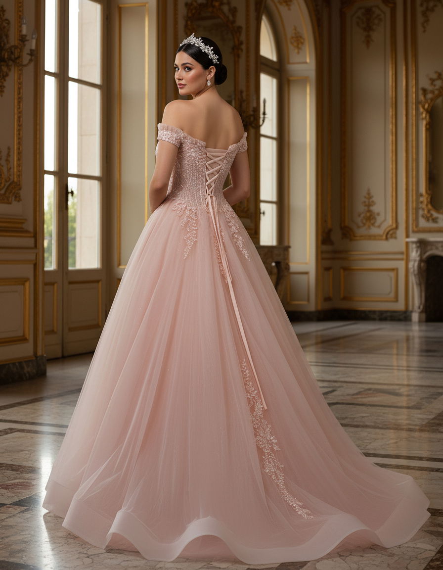 Quinceniera Dresses Lace Corset Glitter Long 3D Floral Ball Gown Quinceanera Dress Jovani Q44558 Blush