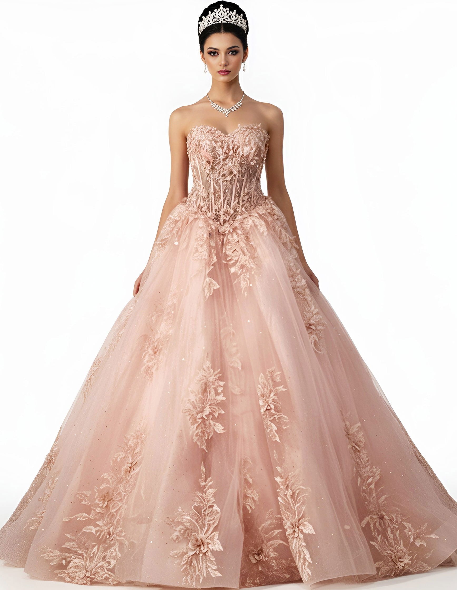 Quinceniera Dresses Lace Applique Beaded 3D Floral Long Ball Gown Quinceanera Dress Jovani Q45684 Blush