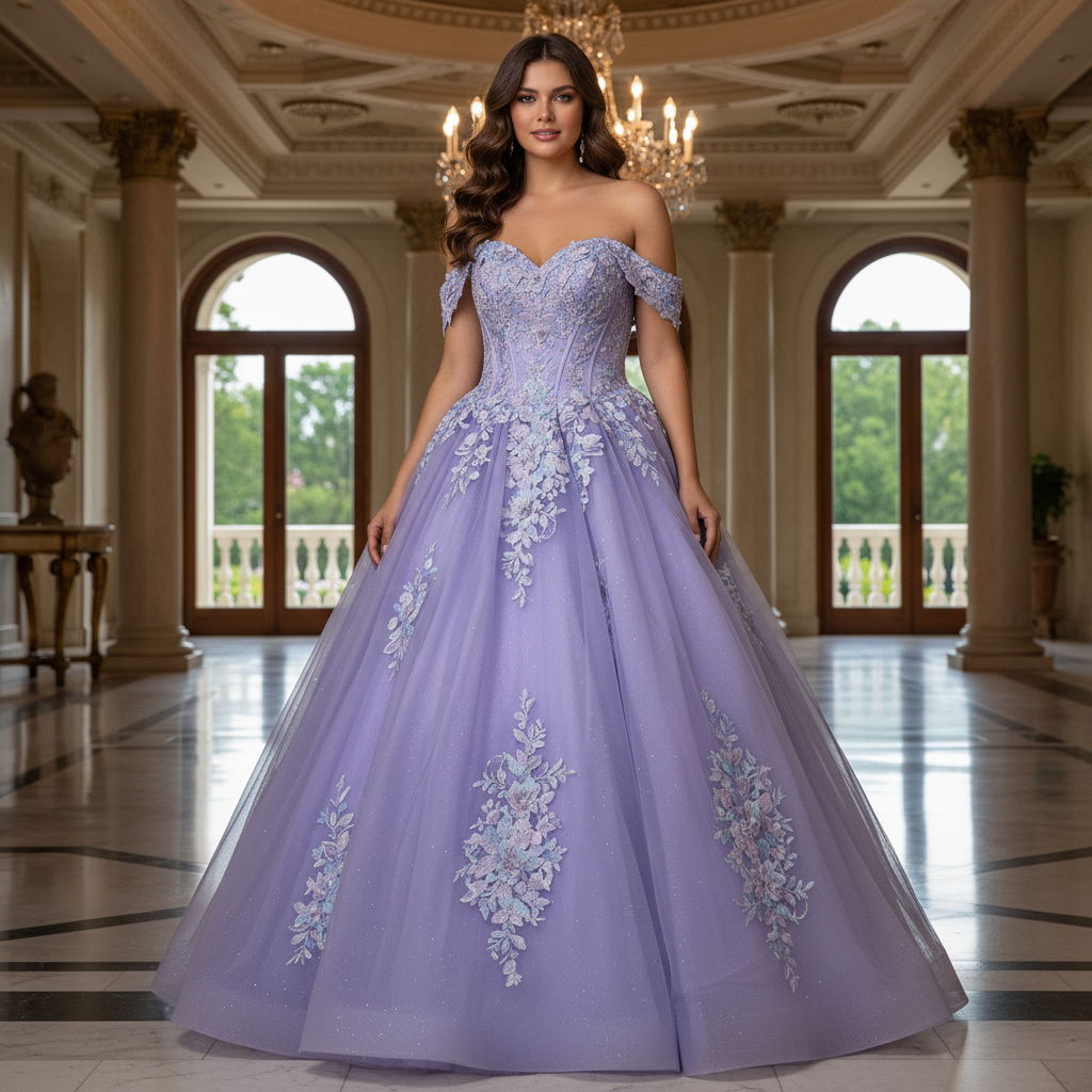 Quinceniera Dresses Corset Floral Applique Long Beaded Quinceanera Dress Jovani Q44960 Lilac