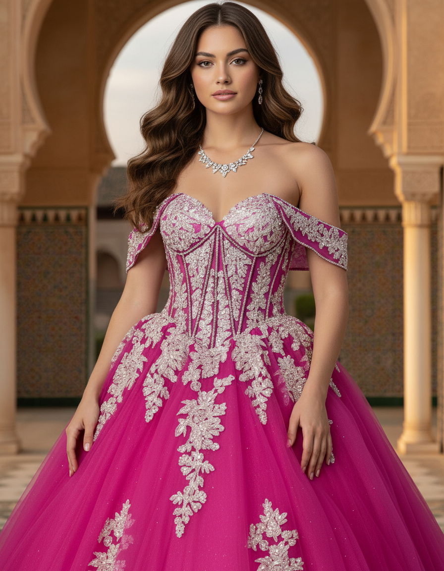 Quinceniera Dresses Beaded Ball Gown Long Corset Quinceanera Dress Jovani Q47375 Magenta
