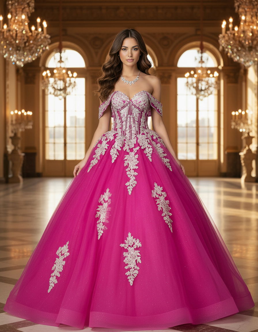 Quinceniera Dresses Beaded Ball Gown Long Corset Quinceanera Dress Jovani Q47375 Magenta