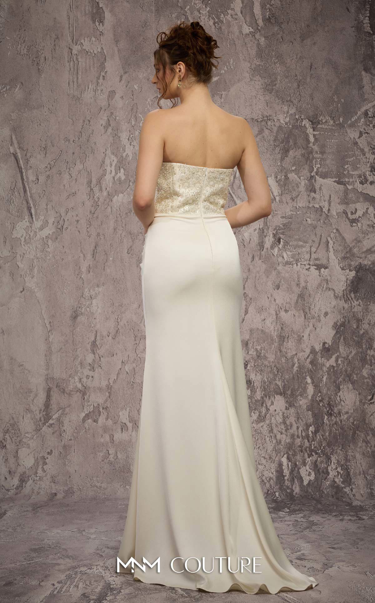 Strapless Long Satin Formal Gown by MNM Couture Q7545 in Off White