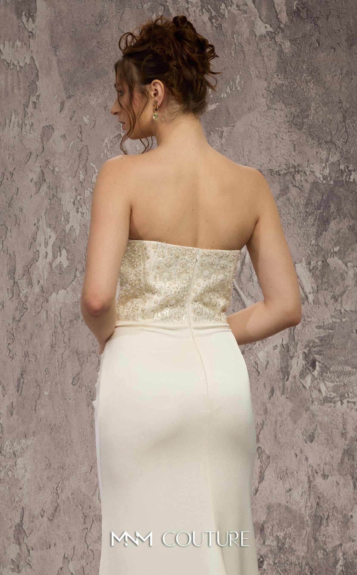 Strapless Long Satin Formal Gown by MNM Couture Q7545 in Off White
