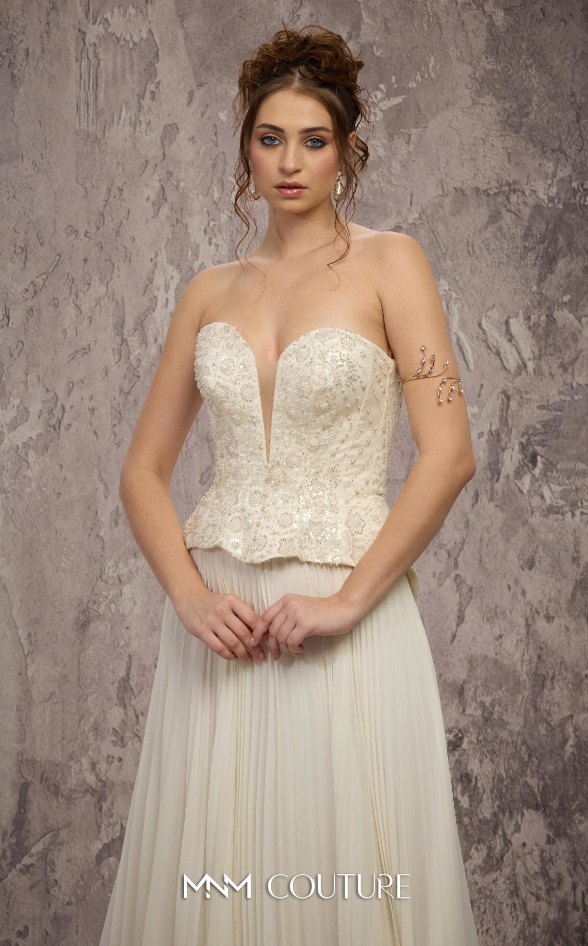 Strapless Long Tulle Prom Dress by MNM Couture Q7715 in Off White