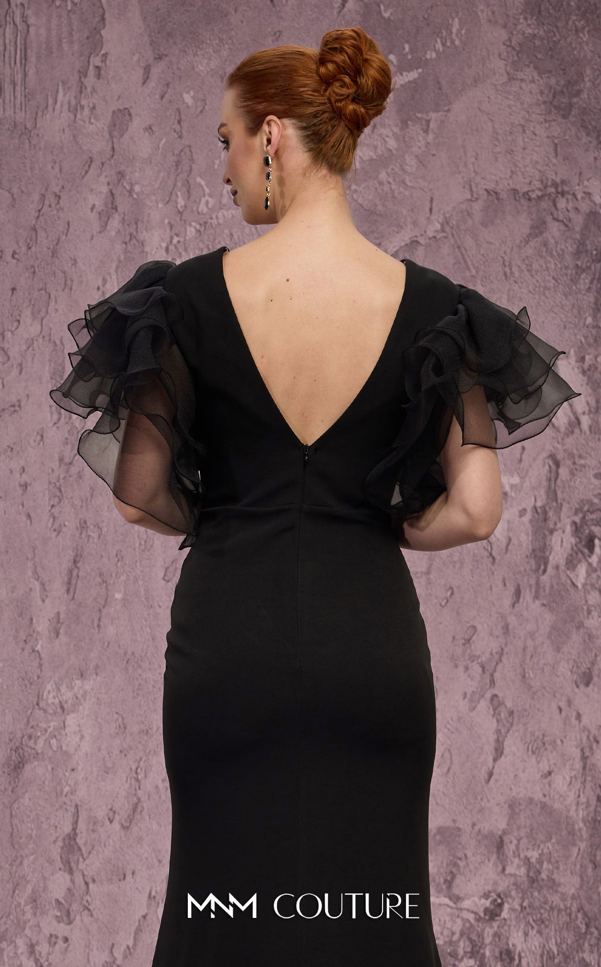 V-Neck Long Velvet Evening Gown by MNM Couture Q8022 in Black